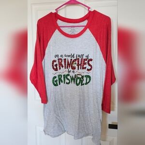✨ Handmade "Be A Griswold" Christmas Baseball Tee - Red/Gray Large ✨